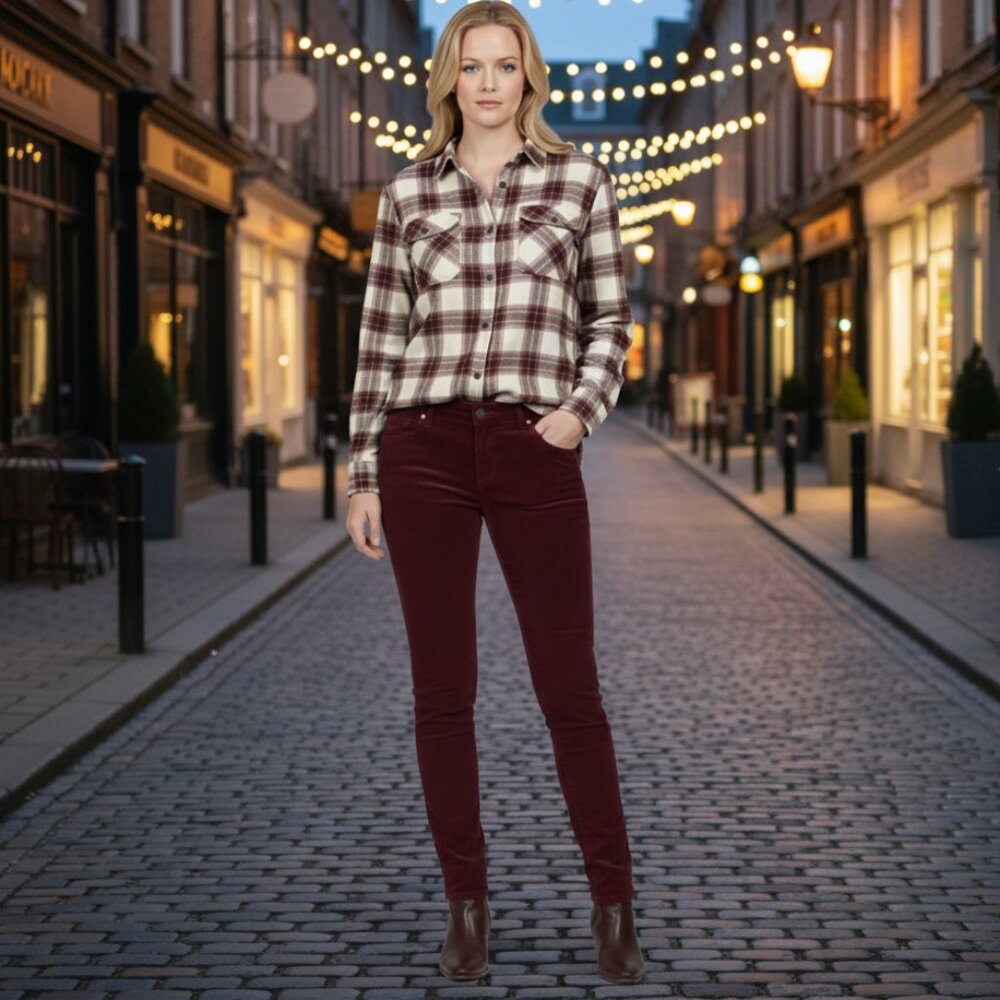 Kut From The Kloth Petite Burgundy Corduroy Skinny Leg Ankle Pants